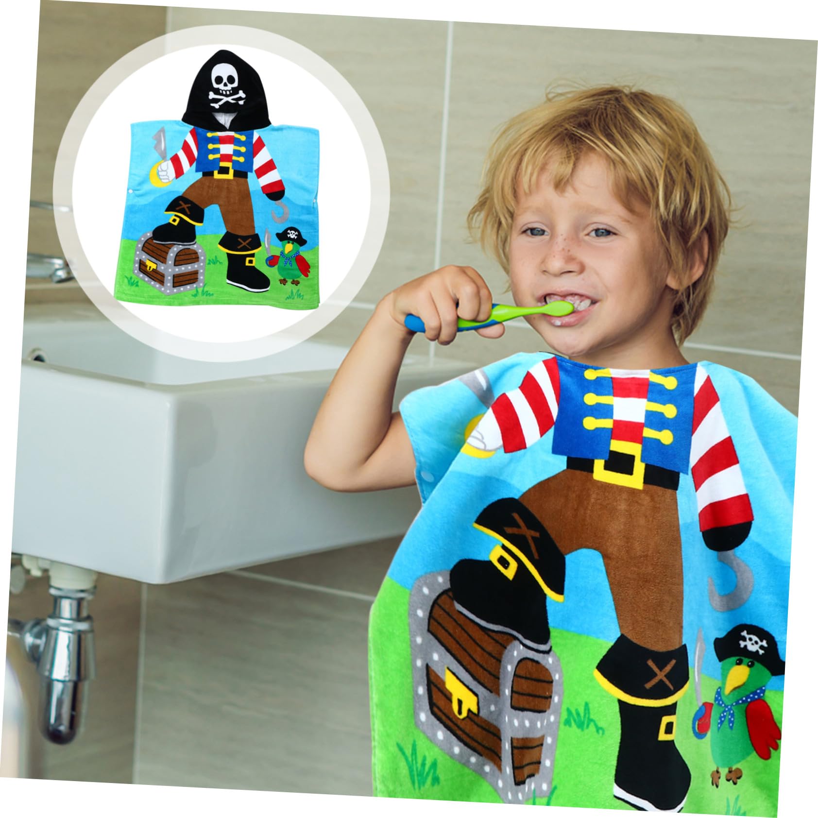 GANAZONO Kinderbademantel mit Kapuze, 1 Stück, Baumwolle, Piratenmotiv