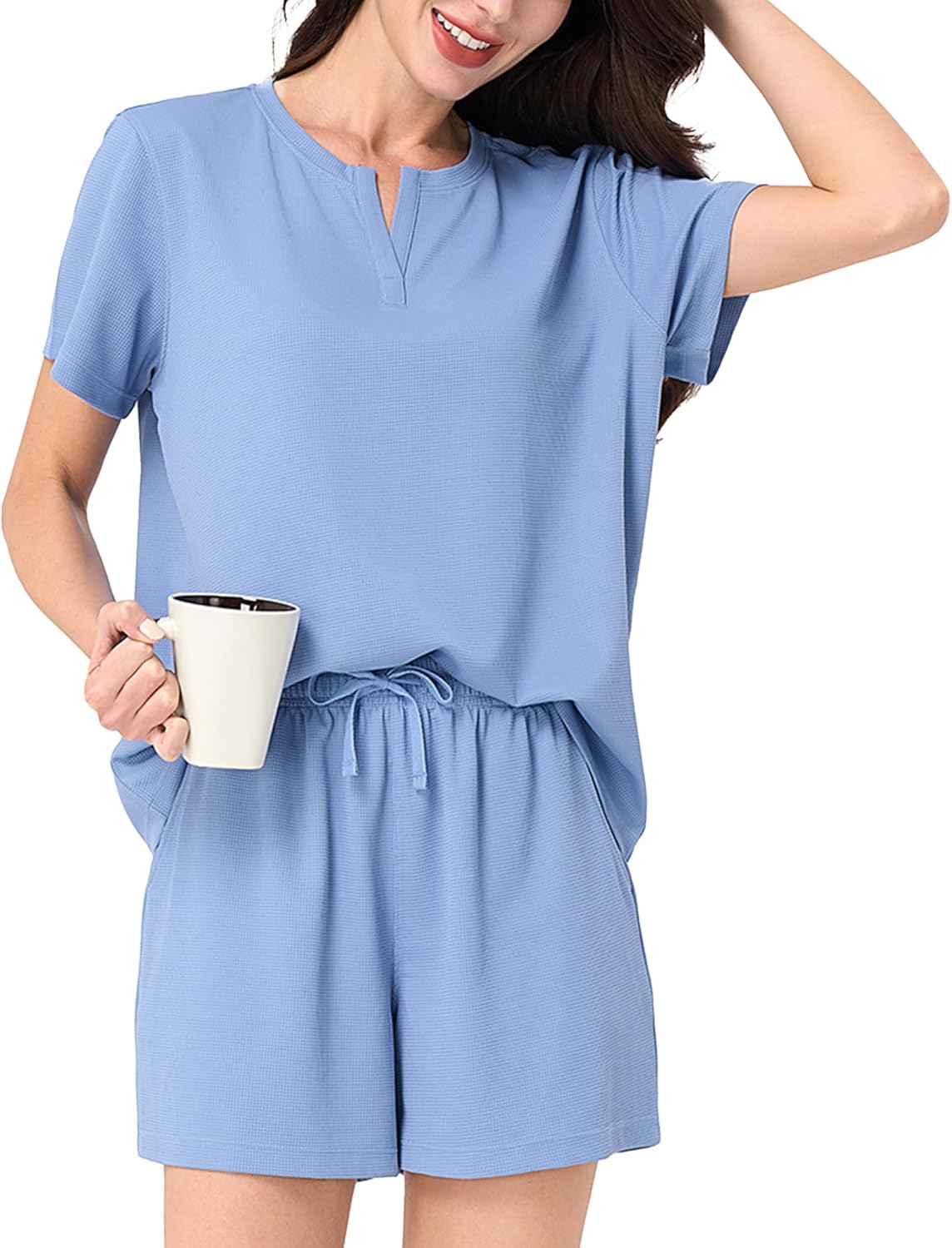DAVID ARCHY Cute Pajama Sets for Women Summer Sets Women 2 Piece Outfits Comfortable Loungewear Set With Pockets