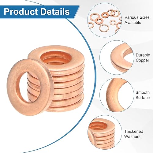 Miniatura 2 de M METERXITY Paquete de 100 arandelas de cobre, arandelas métricas de sellado de cobre M4x8x1mm para pernos, tornillos, tuercas para