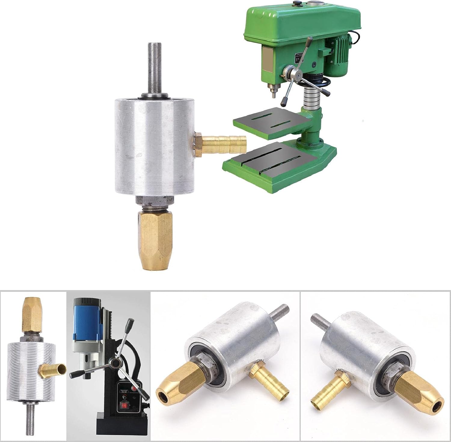 Water Nozzle Drill Chuck Adapter, Tungsten Steel Hole Opener Connector Fittings for Table and Drills with Efficient Slag Removal and Smooth Bore Finish (Link water head 6 handle clamp 6)