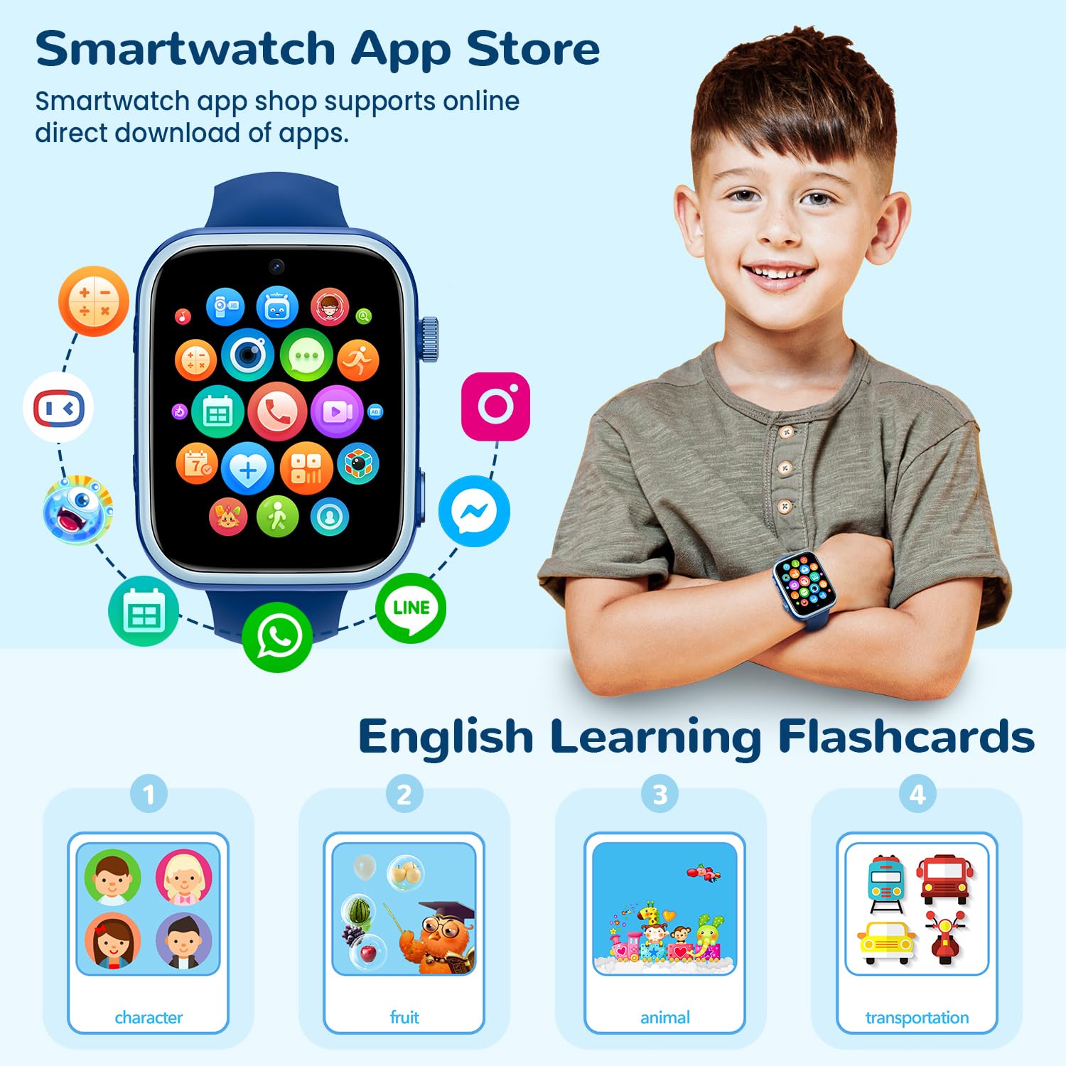 4G Montre Connectée Enfants avec Appels, Appels Vidéo, Chat Vocal, WiFi, GPS, SOS, SMS, Étanche IP68, Mode École et Podomètre, Smartwatch Enfants avec Écran HD 1,83'' Bleu
