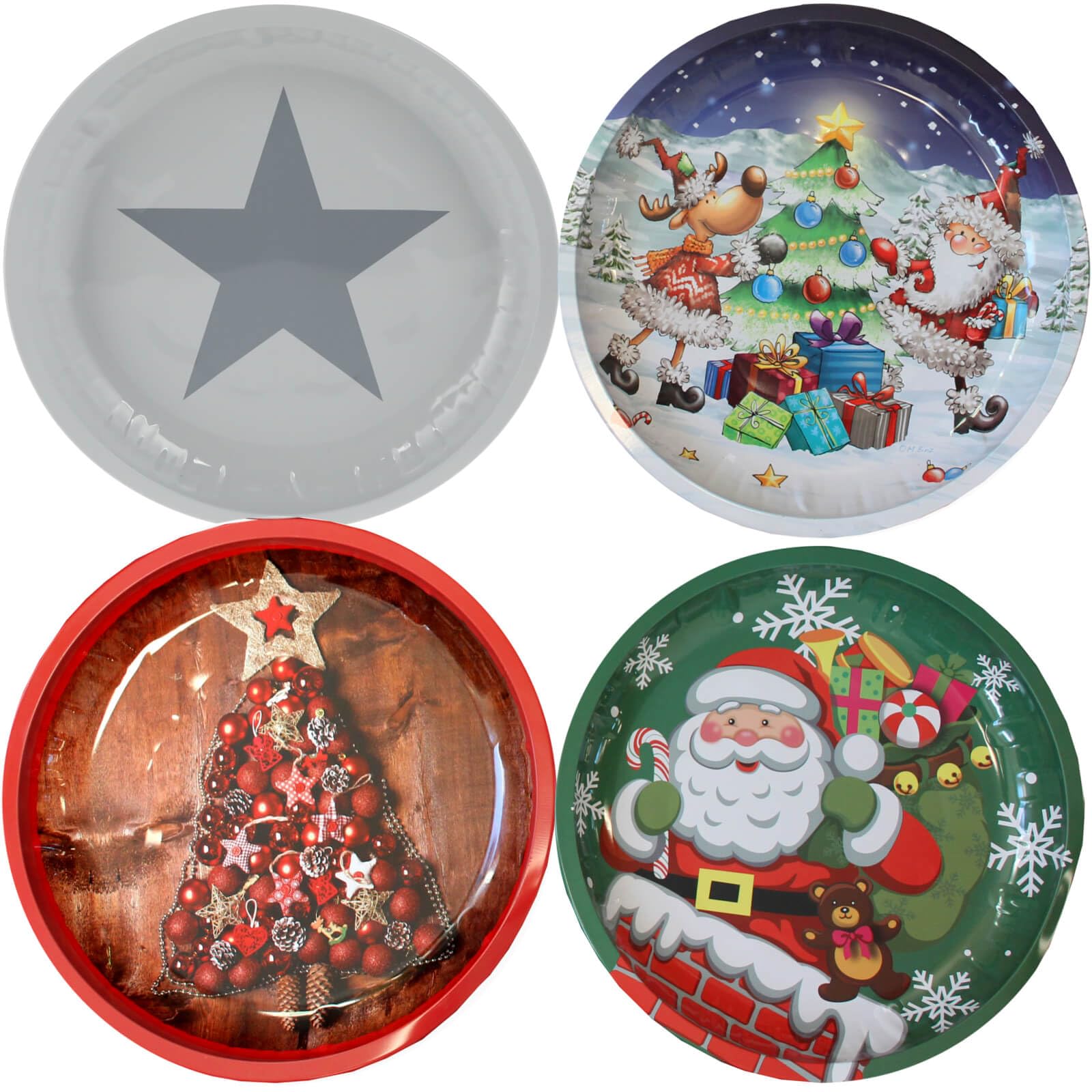 Sternfabrik 4er SET Gebäck & Deko Teller 26cm Ø Höhe: 3cm Metall Weihnachten Dekoration Plätzchen Gebäckteller Küche, Haushalt & Wohnen