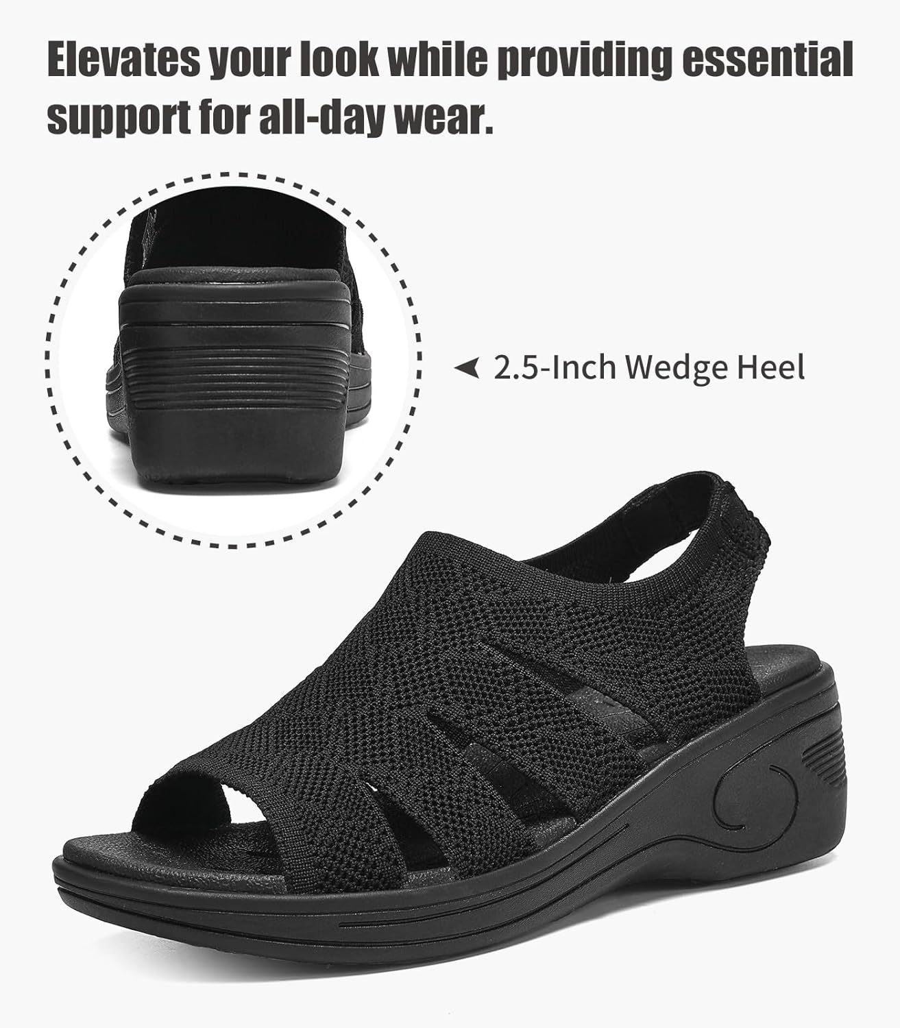 Womens Wedge Sandals Platform Walking Sandals Open Toe Ankle Elastic Strap Casual Comfortable Summer Dressy