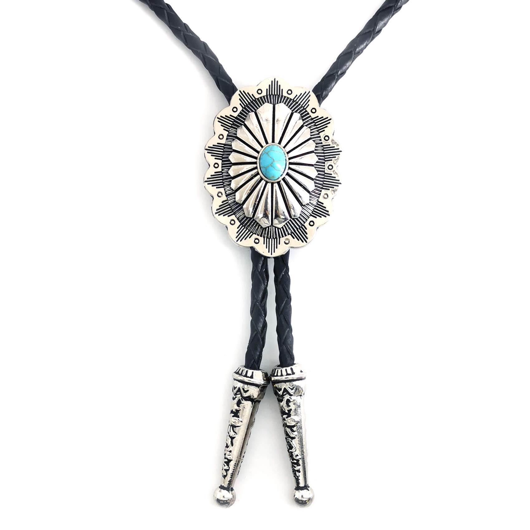 Vintage Turquoise Stone Bolo Tie For Men Western Cowboy Oval Cool Retro Bola Tie Necktie For Men