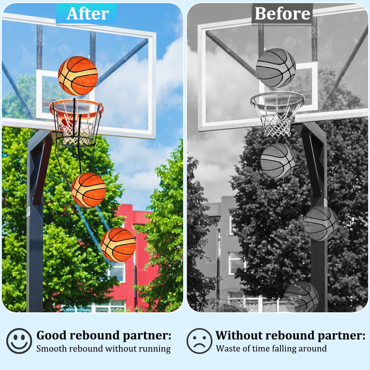 Basketball Rückkehr Aufsatz für Hoop Heavy Duty Basketball Rebounder mit 6 Haken, Basketball Zubehör für Indoor und Outdoor, Basketballkorb Rebounder für Solo Spielen und Üben, Metall, Schwarz