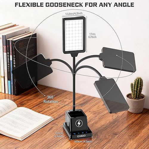 Miniatura 7 de cozoo LED Desk Lamp for Home Office, 15W Bright Desk Light with Wireless Charger Pen Holder, Gooseneck Small Table Lamp for Bedroom, Study, Reading,