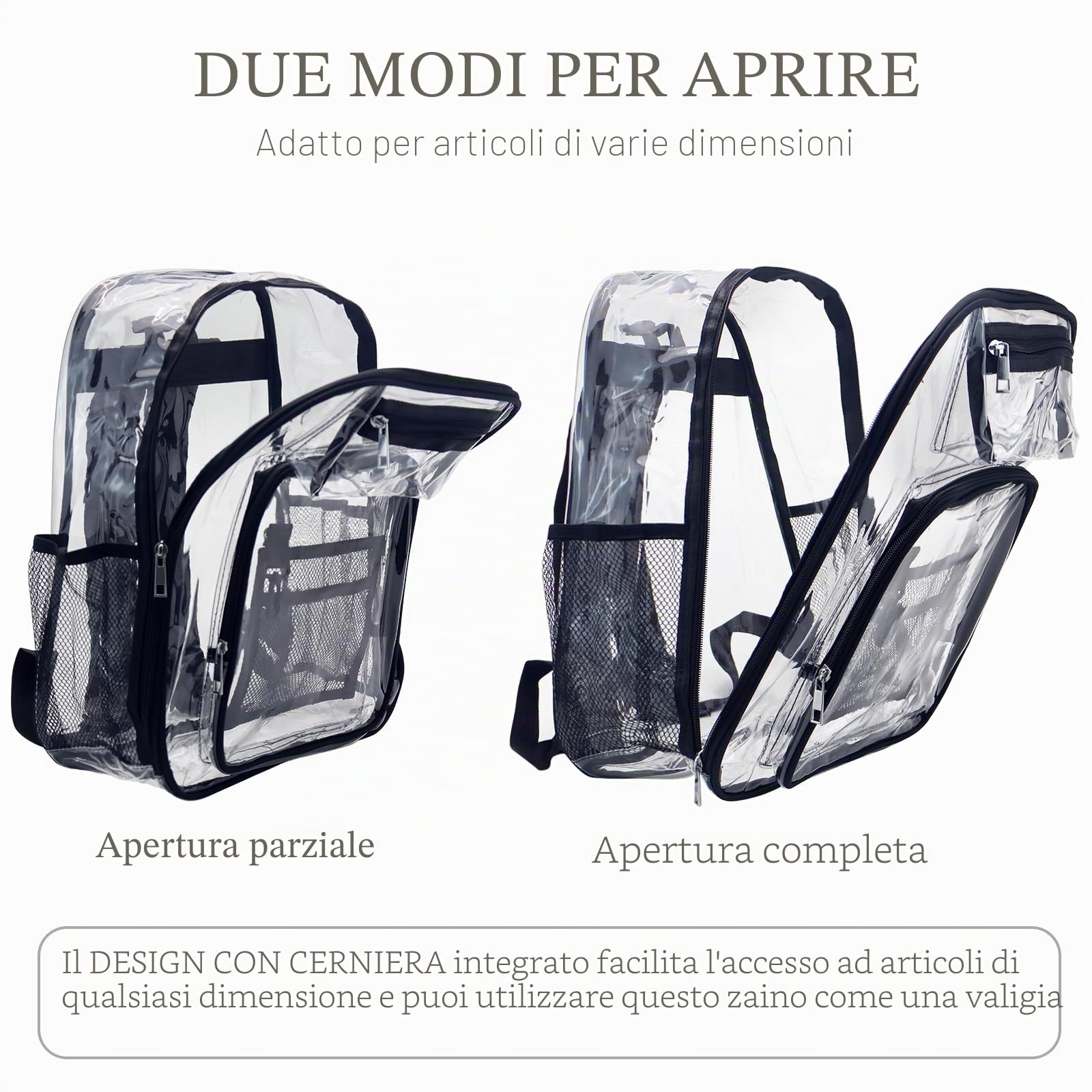 JUVEL Zaino completamente trasparente - Zaino in PVC trasparente di alta qualità, design trasparente, impermeabile e durevole, adatto per il viaggio quotidiano al lavoro e alla scuola