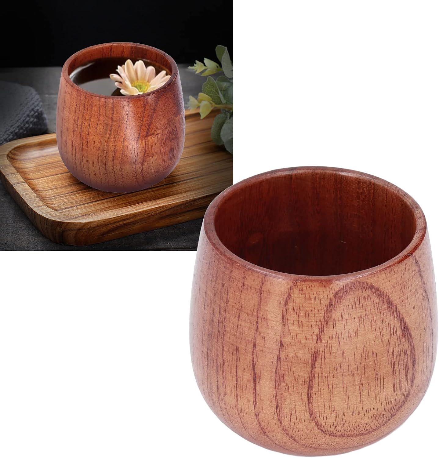 Joyzan Wood Tea Cup, Wooden Japanese Water Teacup Natural Japanese Coffee Mug Natural Drinking Glass for Wine Milk Beer Hot Juice Cold Drinks Espresso Restaurant Cafe Home Camping Travel Kitchen