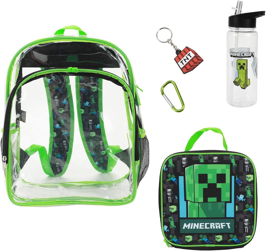 BIOWORLD Unisex Minecraft Creeper 5- Piece Backpack set (Little Kid/Big Kid), Green, One size