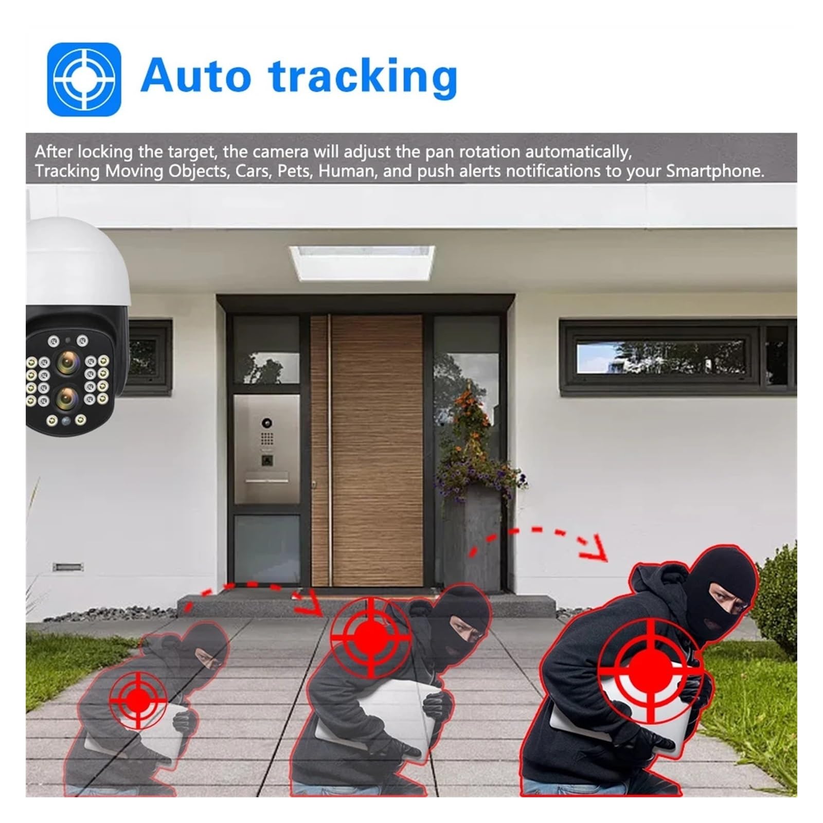 Telecamere di Sicurezza, Telecamera IP Esterna 4K 8MP con Zoom Ottico 10X, Doppia Lente, Telecamera di sorveglianza 4MP, Monitor di Sicurezza CCTV(8MP ADD 32G Card)