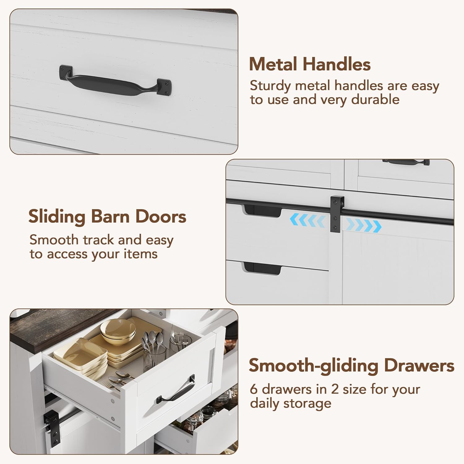 GAOMON Farmhouse 6 Drawers Dresser for Bedroom with Sliding Barn Doors, Wood Dressers & Chest of Drawers, Rustic Dressers TV Stand, Dresser Organizer for Bedroom, Living Room, White