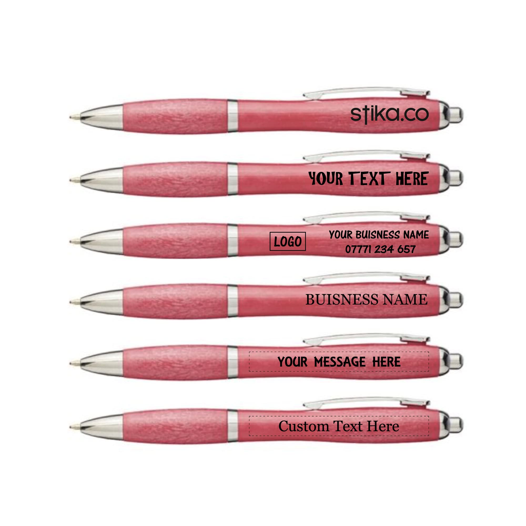 stika.co Multipack Eco-Friendly Wheat Custom Printed Curved Pens Personalised with Your Logo/Text, Promotional Events Schools Giveaway (Set of 120, Red)