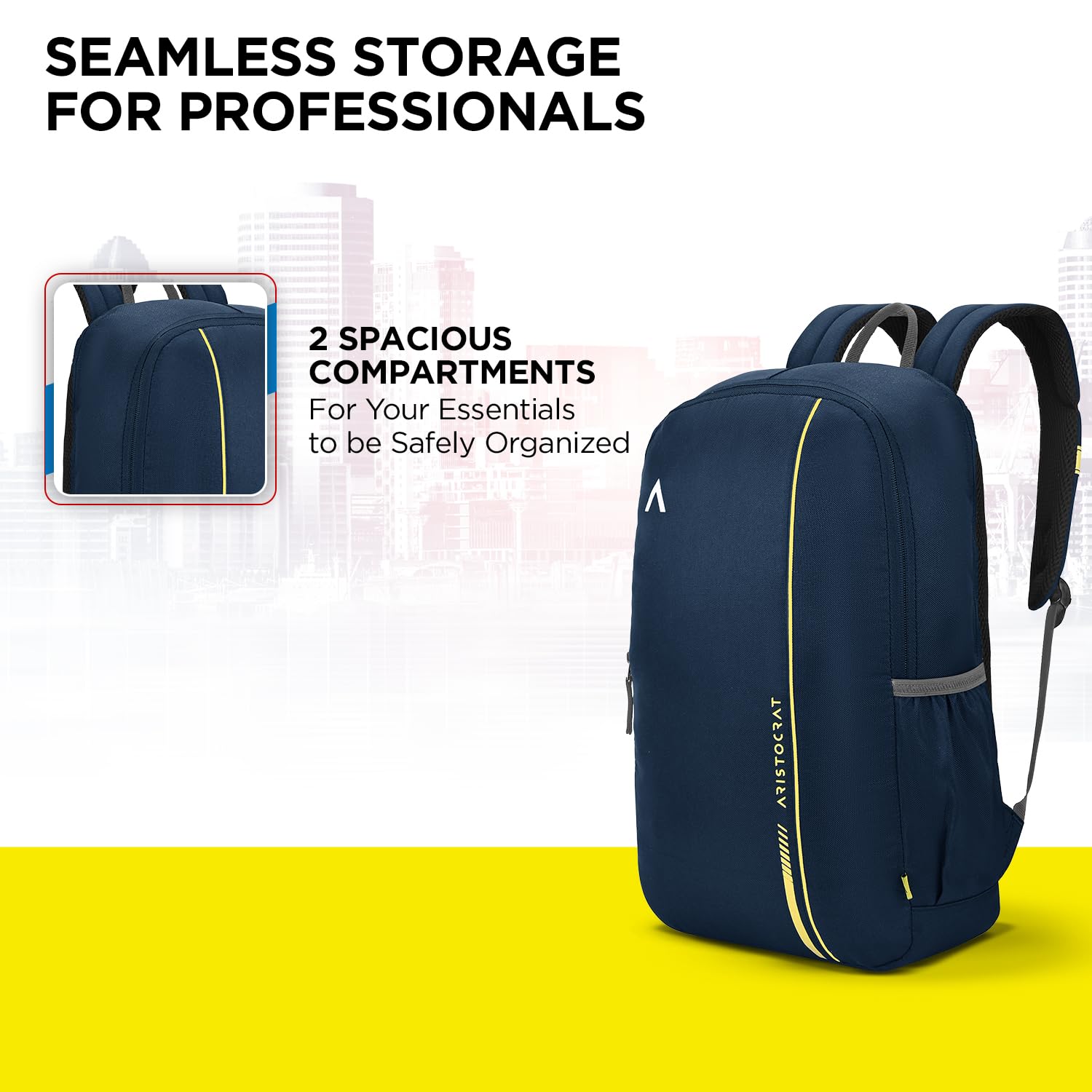 Aristocrat Nova 15L Laptop Backpack for Men & Women with Bottle Pocket | Padded Shoulder Straps, Multi Compartments | Travel & College Bag | Dark Blue 1