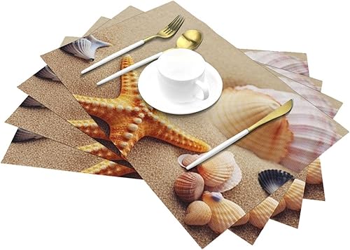 Miniatura 6 de 6 PCS PVC Placemats Set Place Mats Funny Starfish and Shells Non-Slip Weave Place Mats 12" x 18" Farmhouse Table Mat Set for Family Dinners Wedding