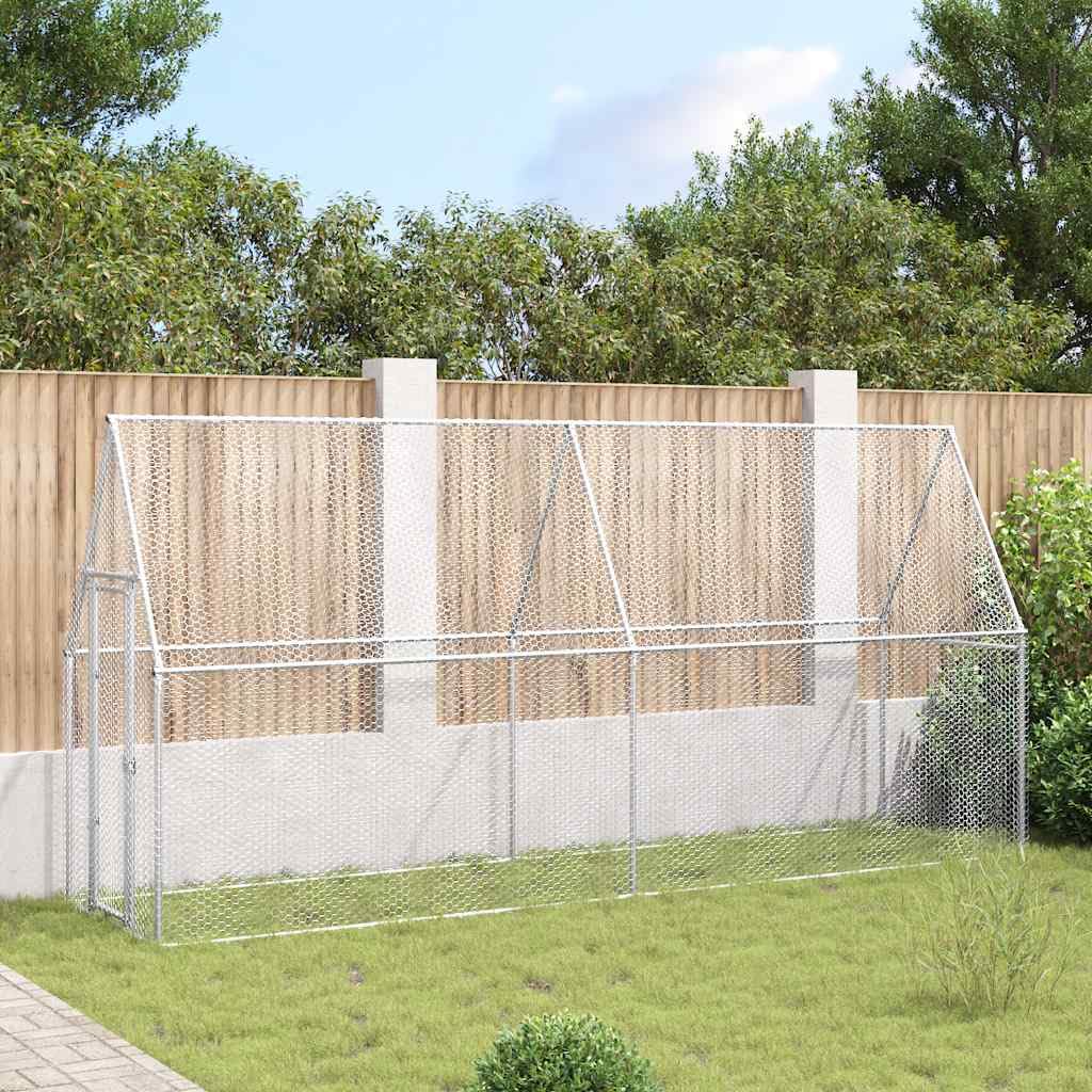 Jaula para pollos, de acero galvanizado, 400 x 100 x 190 cm | Gran recinto para gallinas de jardín con puerta con cerradura para gallinas y animales pequeños.
