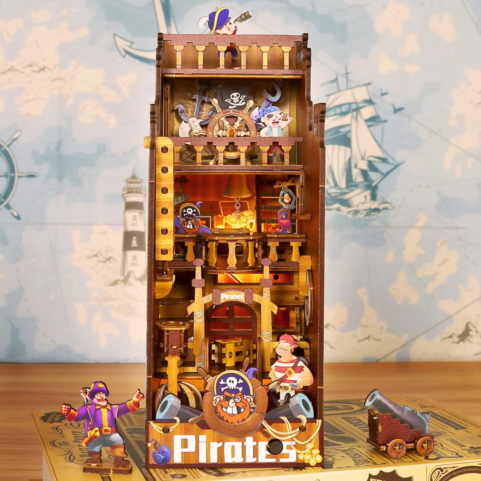 Quanquer Book Nook DIY Accessories Pirate Family with LED