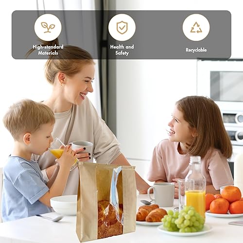 Miniatura 5 de Bewinnd Paquete de 90 bolsas de pan grandes de papel kraft para pan casero, 14 x 8.3 x 3.5 pulgadas, bolsa de pan de masa madre con bloqueo de