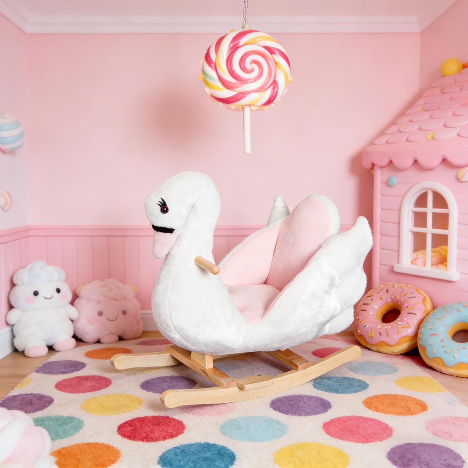 Plush Swan Rocking Horse – Elegant Bird Shape, Soft Cuddly Seat, Stable Rocker, Toddler Toy