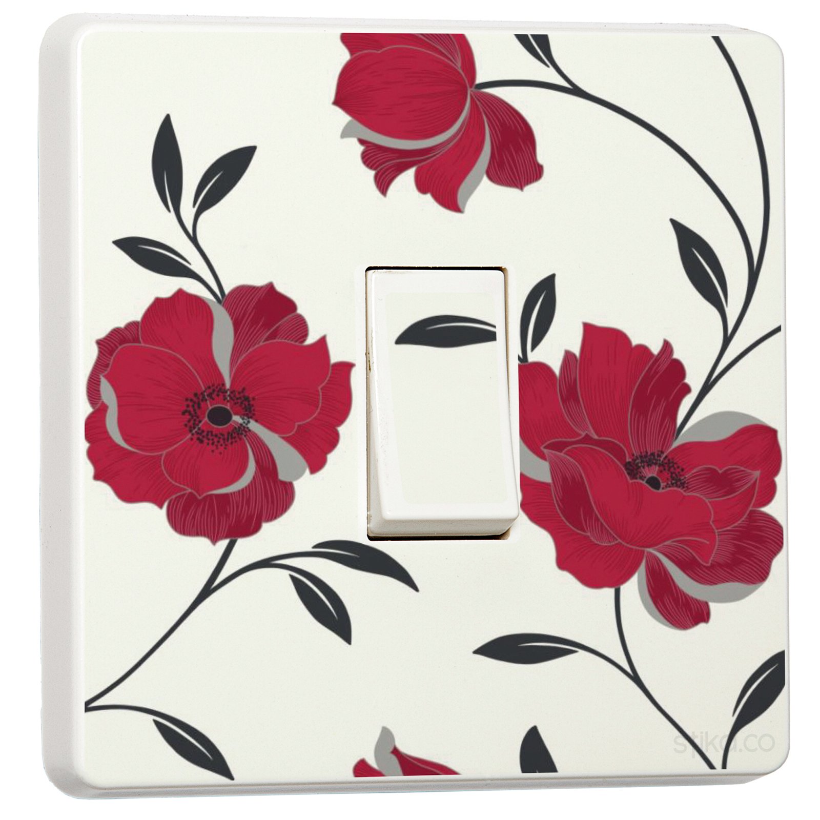 stika.co Pack of 2 Red Floral Wallpaper Pattern Light Switch Stickers, Self-Adhesive Vinyl Light Switch Cover, Home Decor, Single Switch, Peel and Stick