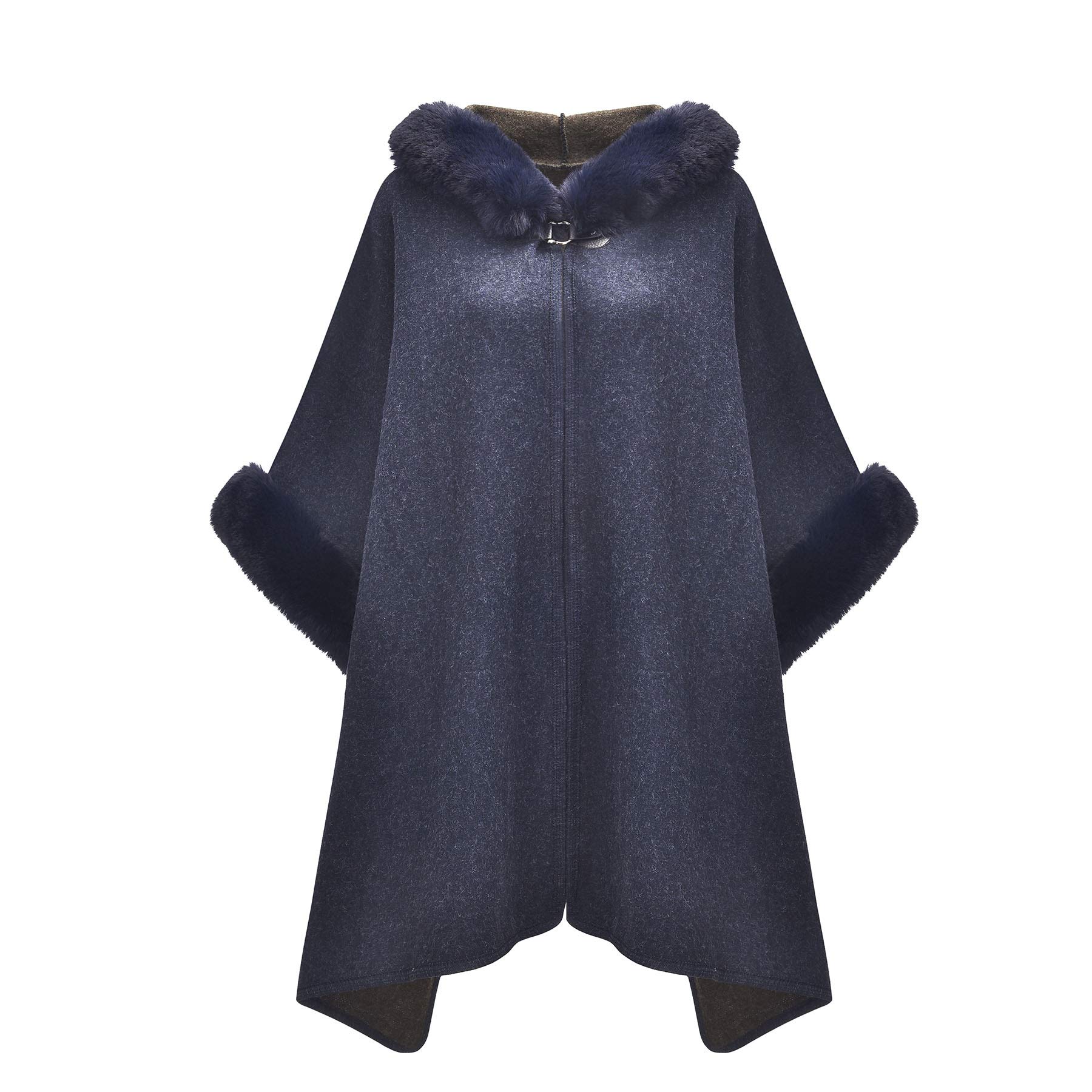 Mulheres Inverno Tricô Poncho Fox Fur Collar Sobretudo Xale Capa Casaco De Luxo
