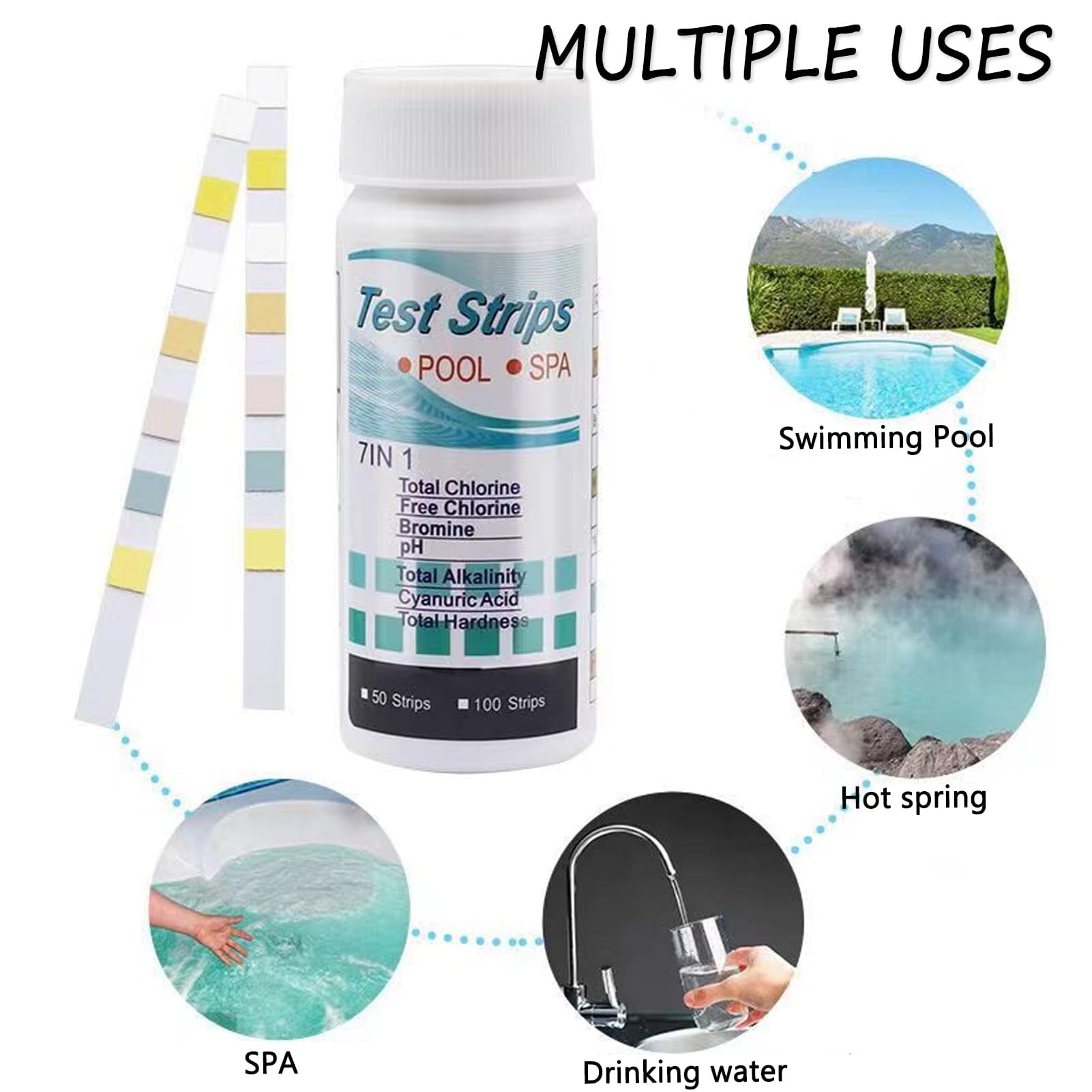 Naturii Poll Controllo: 50 Strisce Reattive Per Piscina | Test Rapido Per PH, Cloro E Bromo | Kit Analisi Acqua Professionale Con Cartine Tornasole