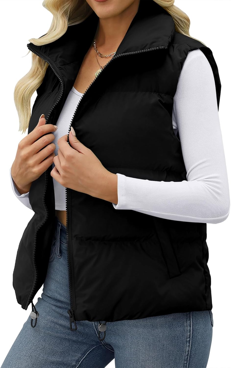 JZC Women's Crop Puffer Vest Lightweight Sleeveless Jacket 2025 Fashion Winter Outerwear Padded Gilet - Image 4