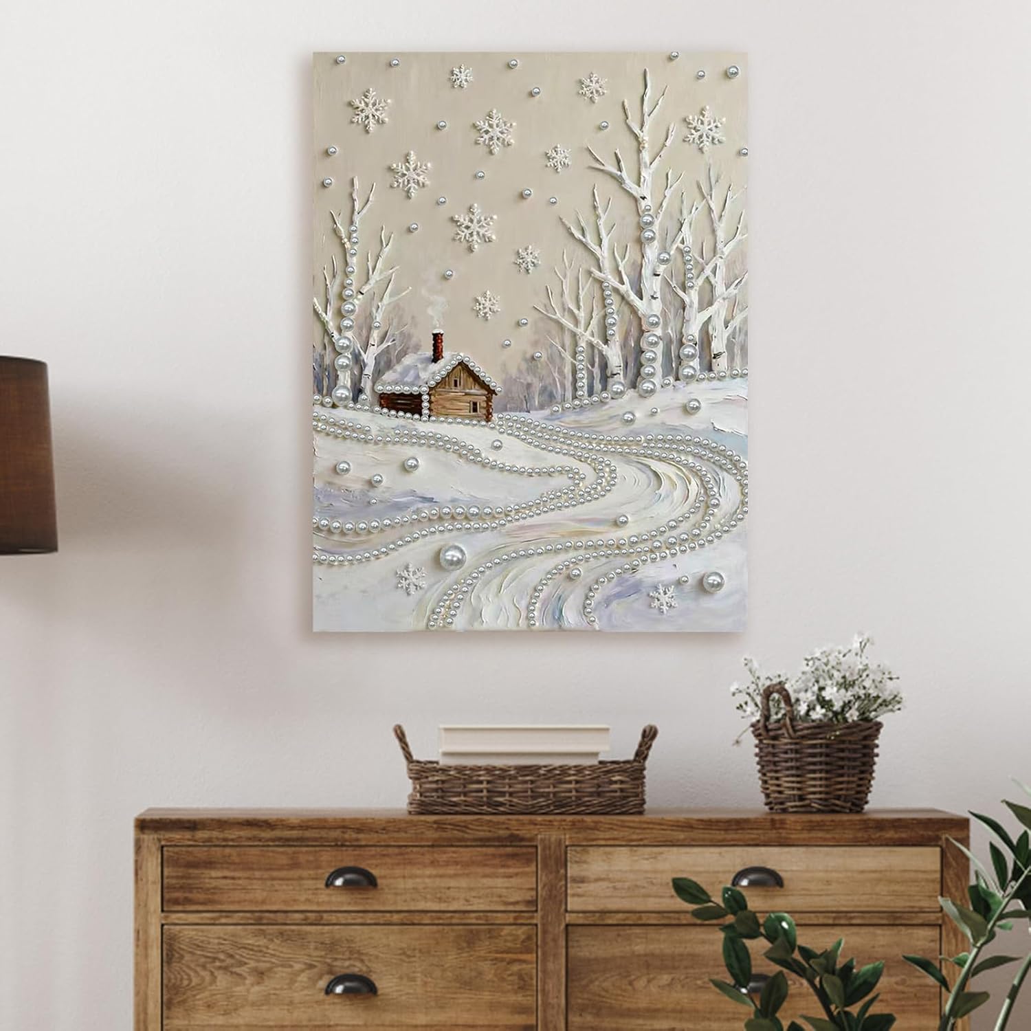 C'eitura Pearl Diamond Art Painting Kit for Adults - Snowy Field DIY Gem Art with Frame 11.8x15.75 Inch, Complete Beginner Craft, Home Decor Gift, Diamond Dots Picture