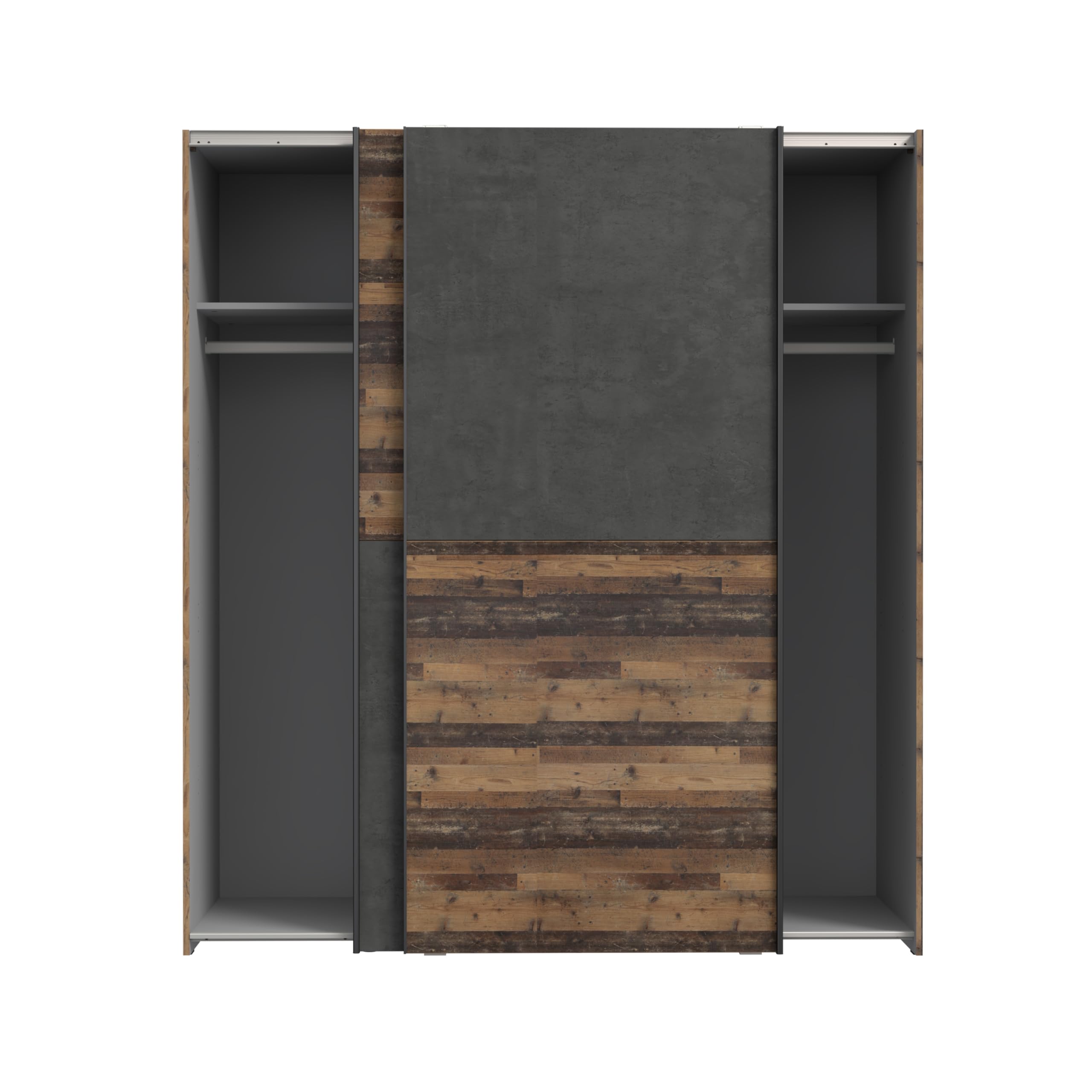 Forte DEDERIK Schrank 170, Kleiderschrank Industrial, Schlafzimmerschrank 2-türig, Holzwerkstoff, Old Wood Vintage Holzdekor/Betonoptik Dunkelgrau, 170 cm breit x 190,5 cm hoch x 61 cm tief