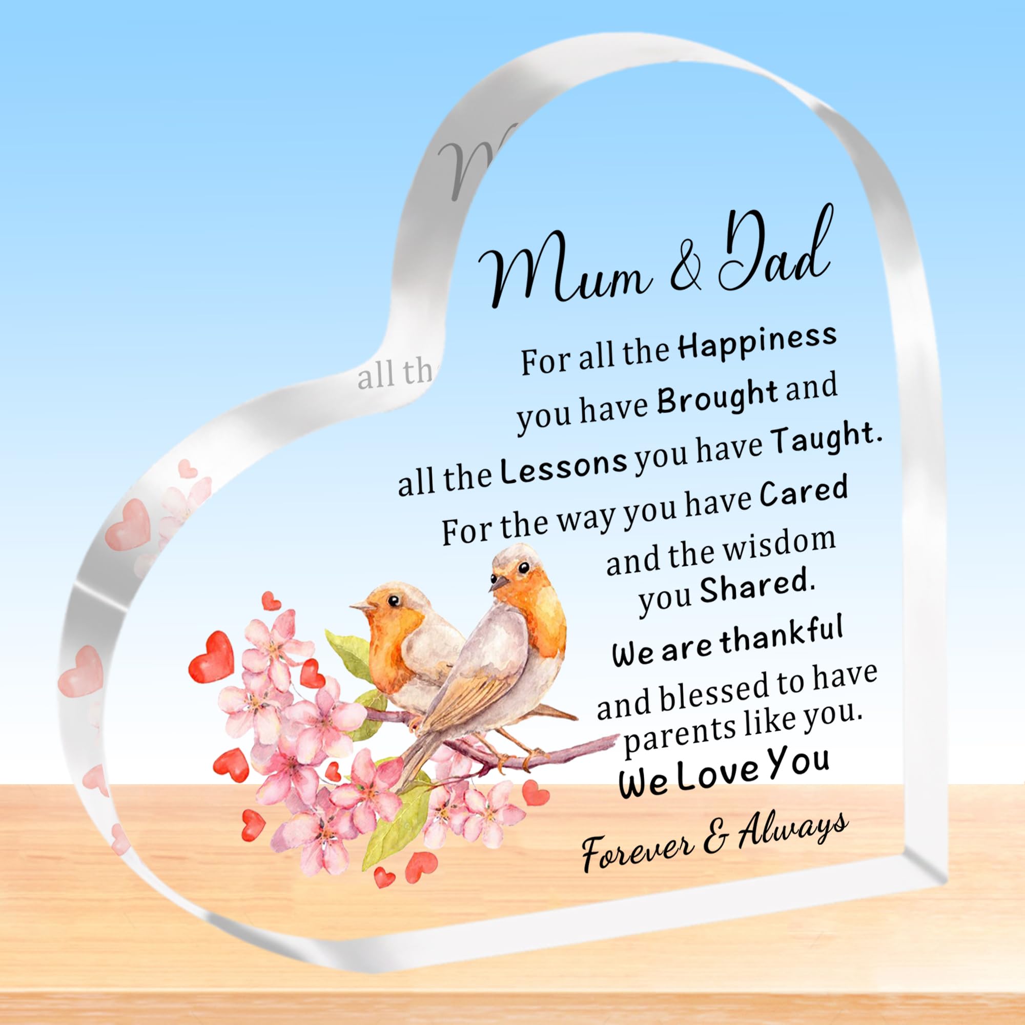 HULALA Mum And Dad Gifts For Wedding Anniversary Love Heart Acrylic Plaque Presents, Transparents, 9.6 cm x 9.6 cm