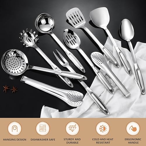 Miniatura 4 de Juego de utensilios de cocina de acero inoxidable 304, juego de 10 utensilios de cocina de acero inoxidable, juego de espátulas, espátulas,