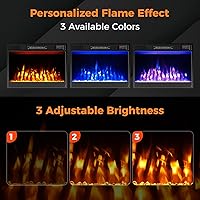 Vista 4 de RELAX4LIFE 23-inch Electric Fireplace Inserts - 750W/1500W Fireplace Heater w/3 Flame Color, Adjustable Crystal Brightness, Thermostat, 1-8H Timer &