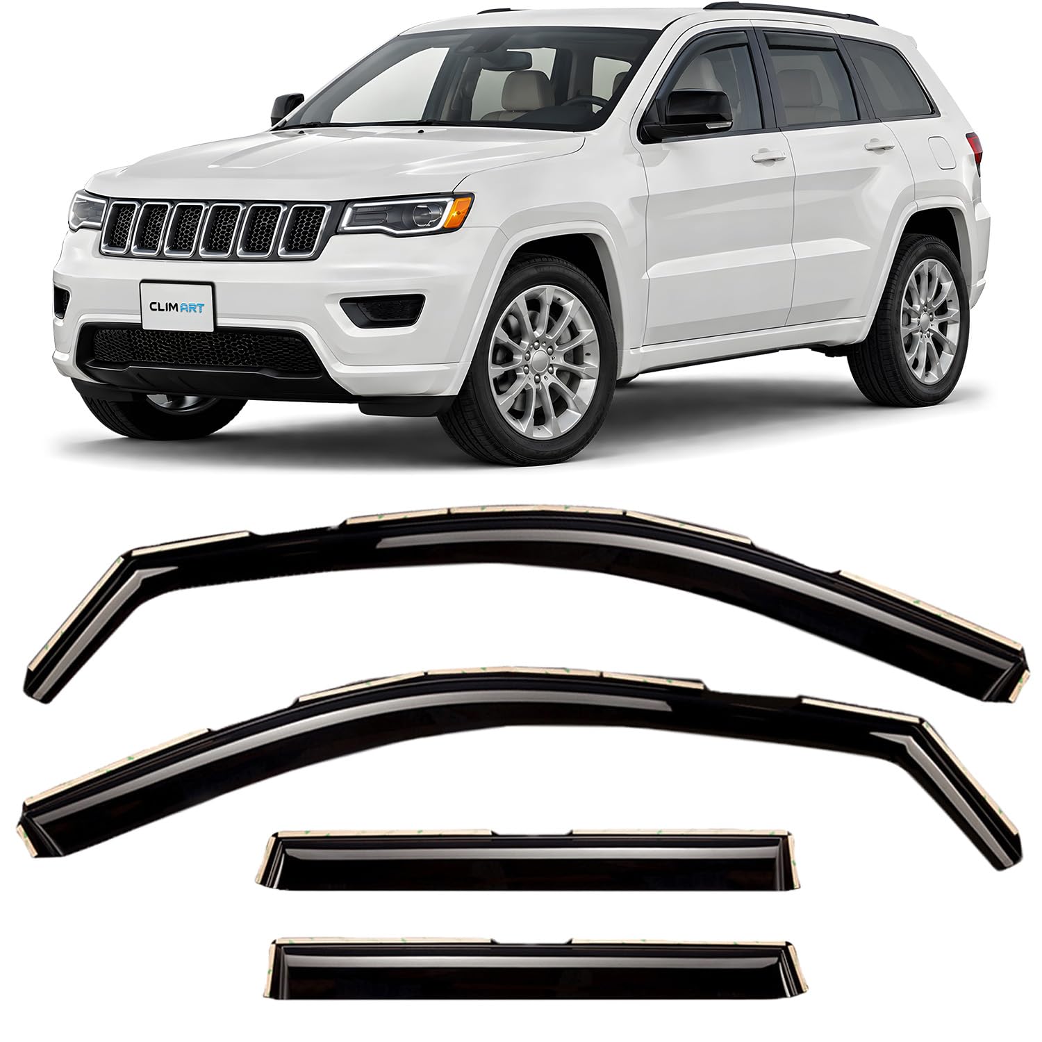 CLIM ART in-Channel Incredibly Durable Rain Guards for Jeep Grand Cherokee 2011-2021, Original Window Deflectors, Vent Deflector, Vent Window Visors, Dark Smoke Car Accessories, 4 pcs - 611032LPf