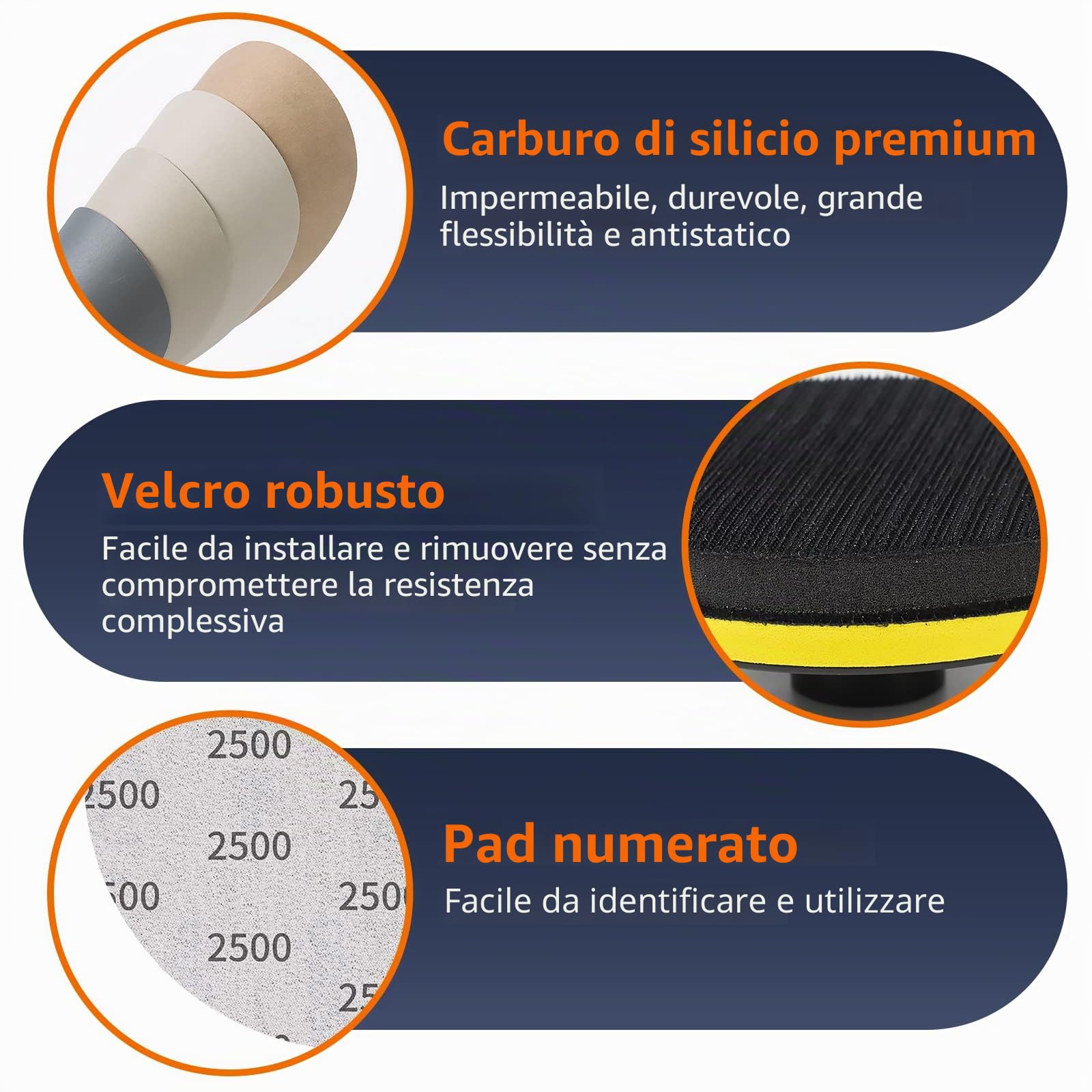 Pomsare dischi abrasivi 125 - Set da 45 pezzi di carta abrasiva umida e asciutta, granulometrie 400/600/800/1000/2000/2500/3000/5000, platorello per smerigliatrici angolari e trapani M14