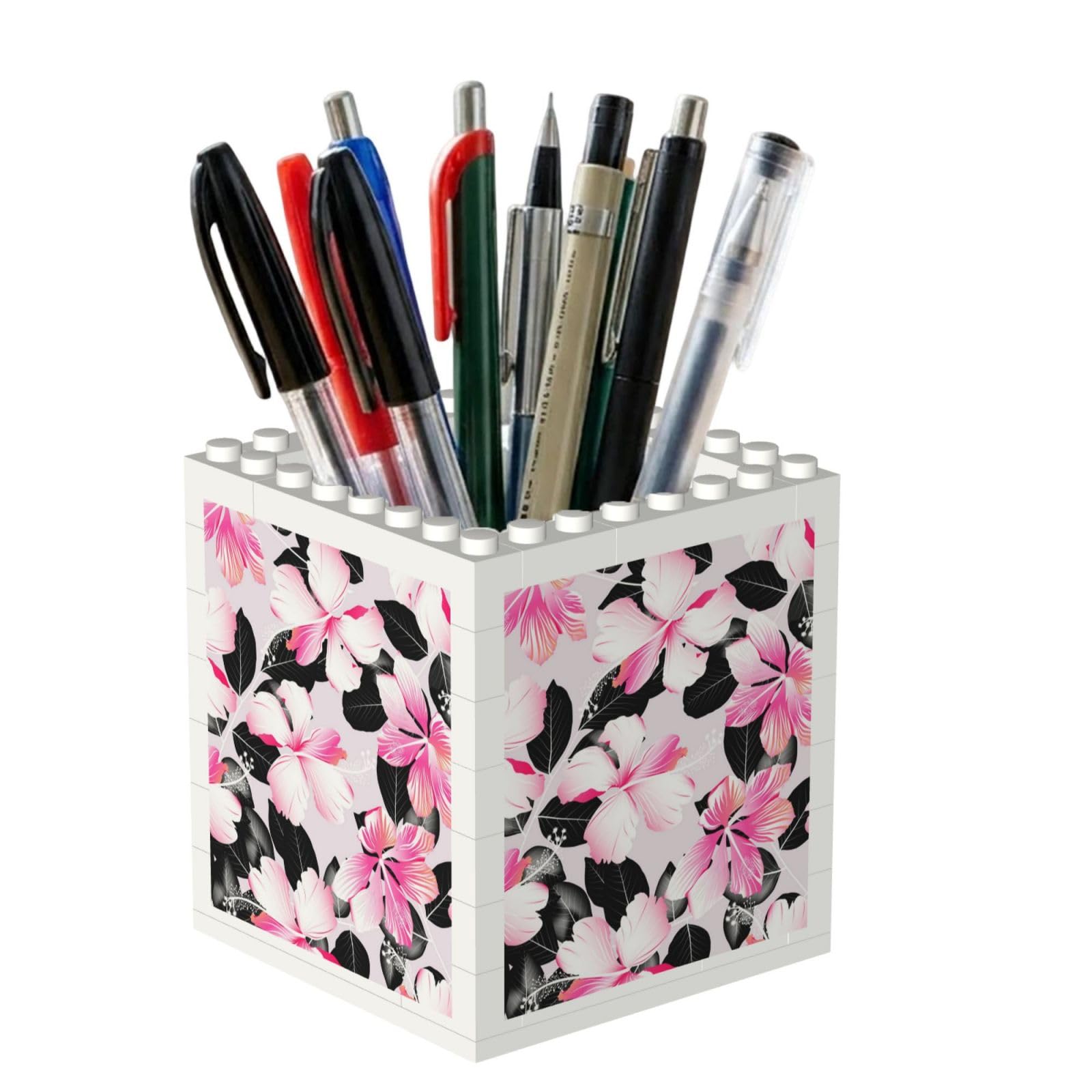 Poadnly Tropical Hibiscus Flowers With Black Leaves, Pen Pot Pencil Holder for Office Home School, Compact Desk Organiser for Office Stationery