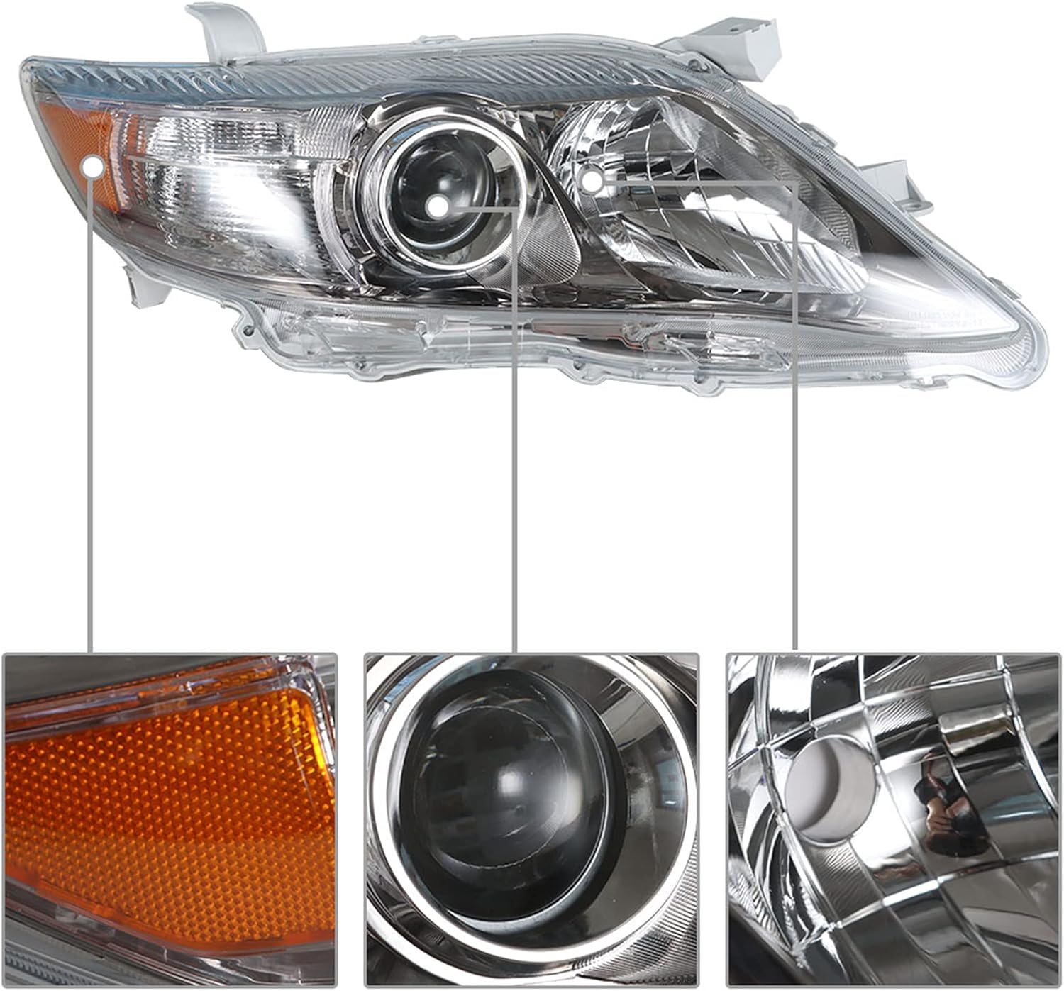 munirater Chrome Black Frame Left & Right Front Projector Headlights Lights Lamps Driver & Passenger Side Replacement for Camry 2010 2011 Sedan