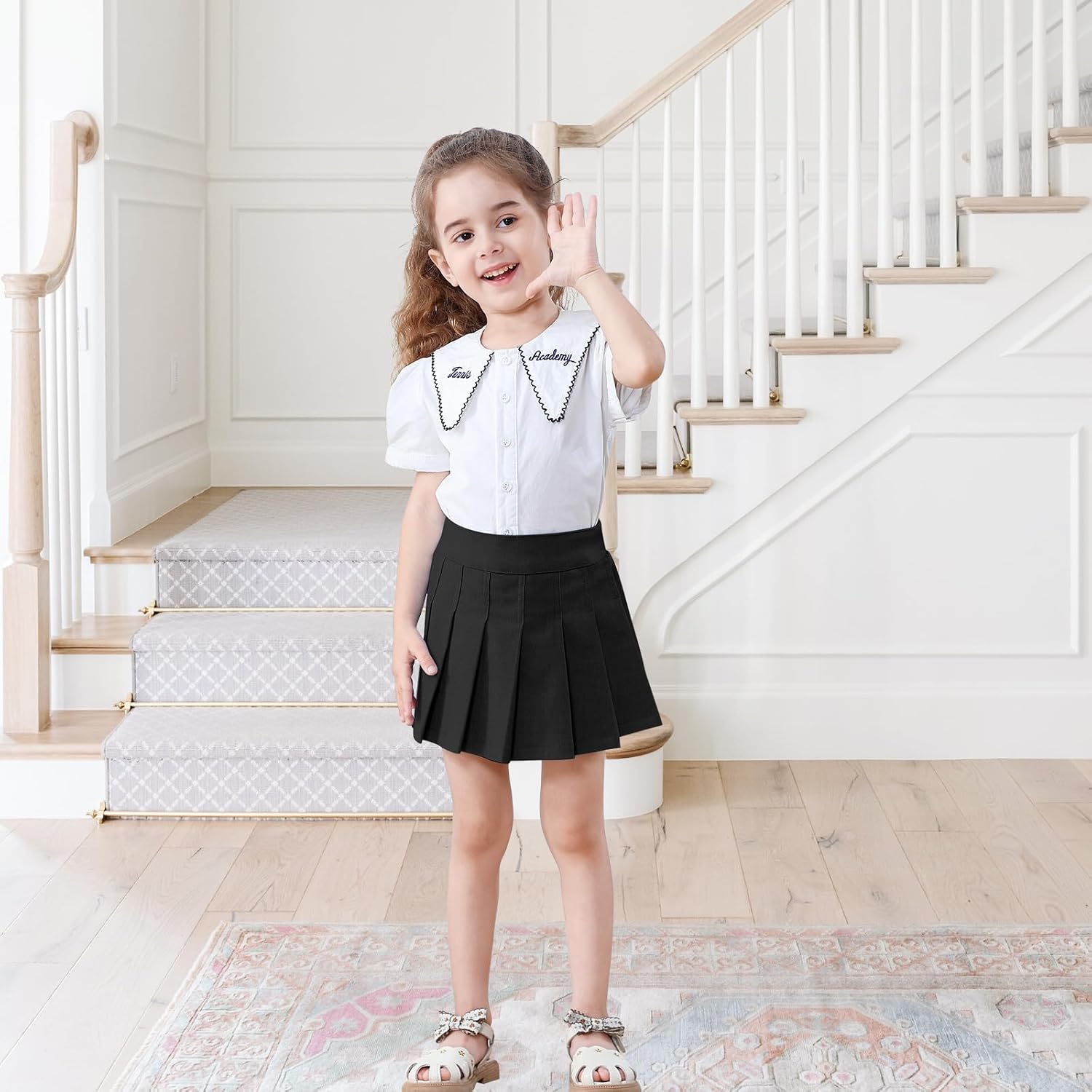 Neutocd Toddler Girls Skirts Skorts Pleated School Uniform Skirts with Elastic Waistband Built in Shorts