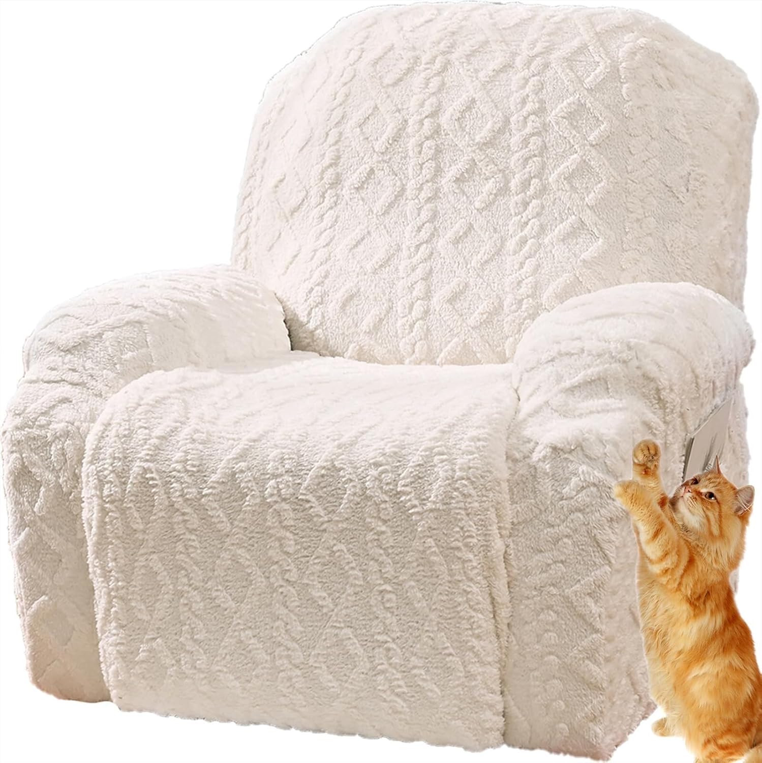 Jacquard Plush Recliner Sofa & Armchair Covers - 1 Seat Stretch Slipcover with Non-Slip Grip, Side Pockets & Custom Fit for Reclining Sofas, Chairs Couch Cushions Furniture Protector