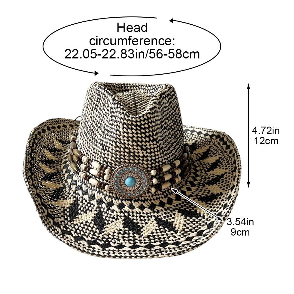Sombrero De Vaquero De Color a Juego, Sombrero De Paja Vaquero Occidental, Sombrero De Playa Étnico, Sombrero De Vaquera De Paja De Ancha De Verano