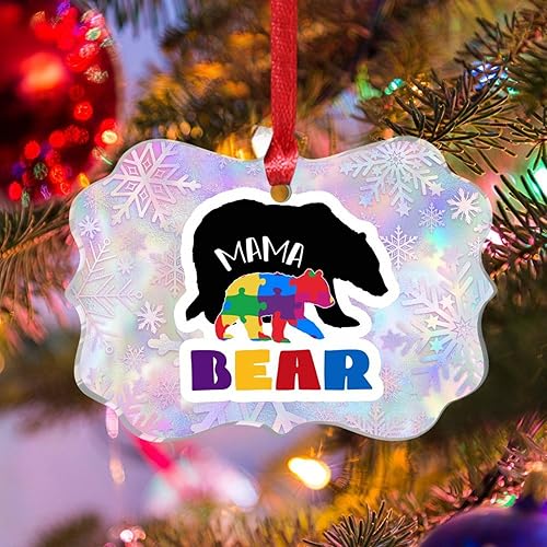 Miniatura 5 de Mama Bear Christmas Acrylic Ornament Puzzle Pieces Autism Christmas Ornaments Mama Bear Autism Colorful Puzzle Bear Christmas Party Supplies Autism