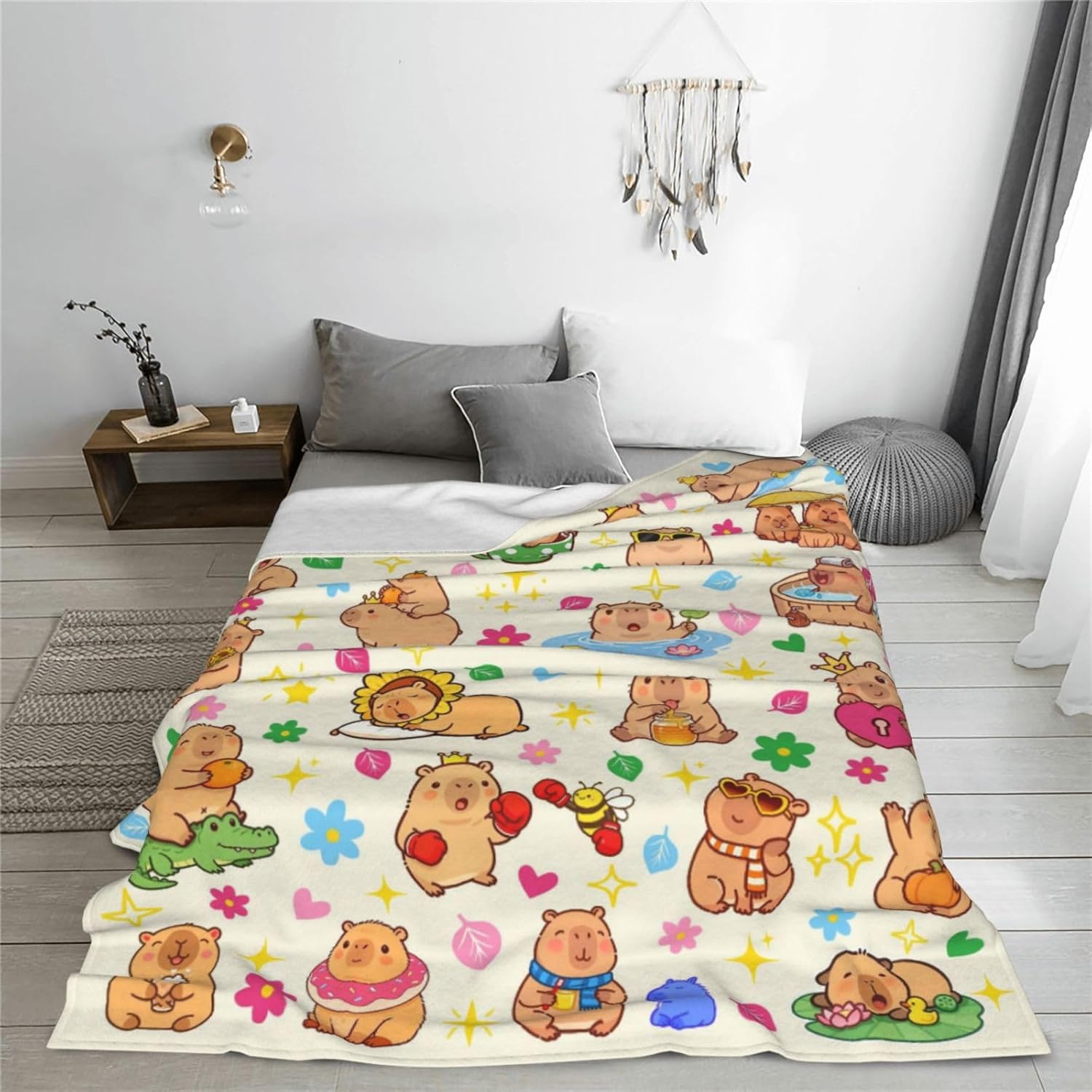 Capybara Blanket Soft Cozy Warm Flannel Throw Blankets Bedding Decor for Capybara Lovers Kids Girls Women Adult 80"x60"