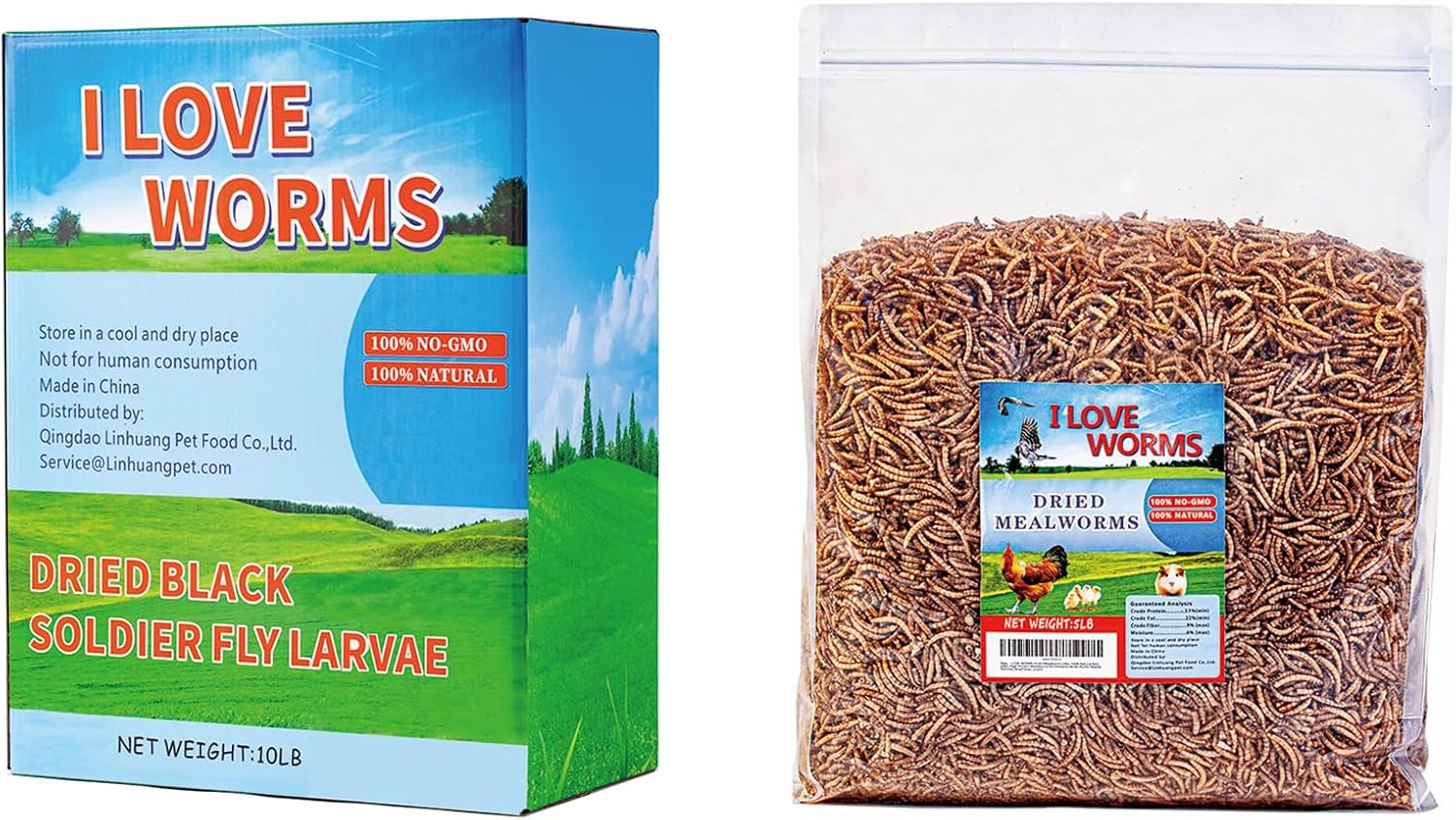 I LOVE WORMS Chicken Treats, Dried Black Soldier Fly Larvae(10lb)& Dried Mealworms(5lb), Worms for Chickens…