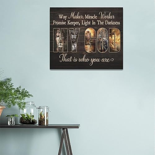 Vista 42 de Arte de pared de Jesús Jesús religioso Jesús, decoración de pared, cruz de león y cordero, lienzo impreso con citas cristianas, decoración de pared