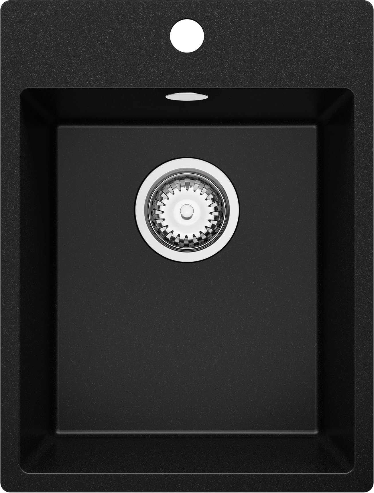 PRIMAGRAN Evier Cuisine en Granit Noir 38x50cm, Lavabo 1 bac + Kit de Vidage, Évier à Encastrer au Meuble 40cm - Riga S035