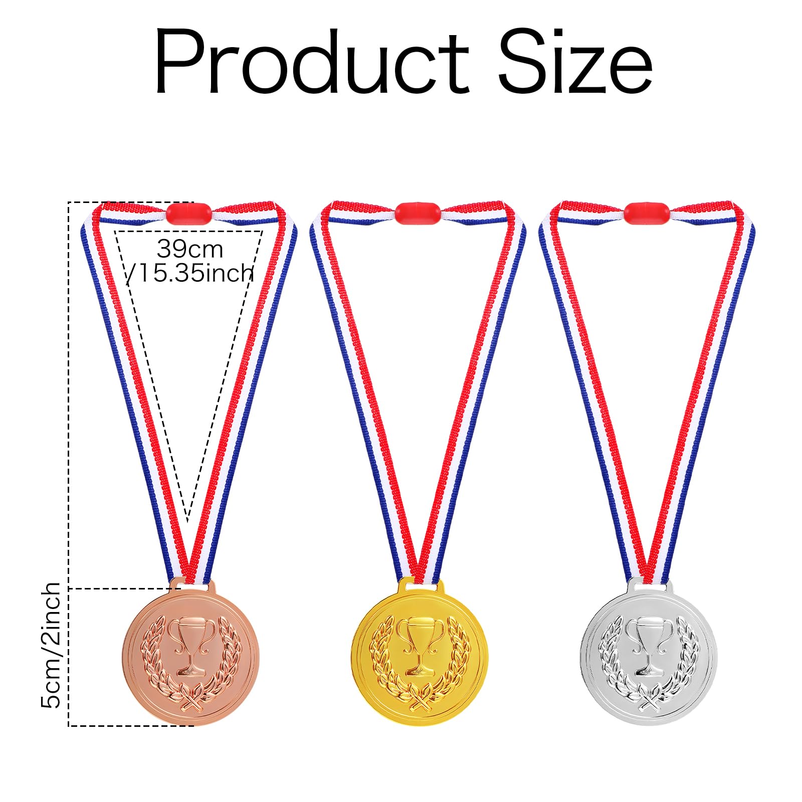 Lot de 3 médailles en plastique pour récompenses, 5,1 cm, médailles de lauréat de trophée or, argent, bronze, médailles cadeaux pour sports, compétitions, cadeaux de fête et décorations, prix