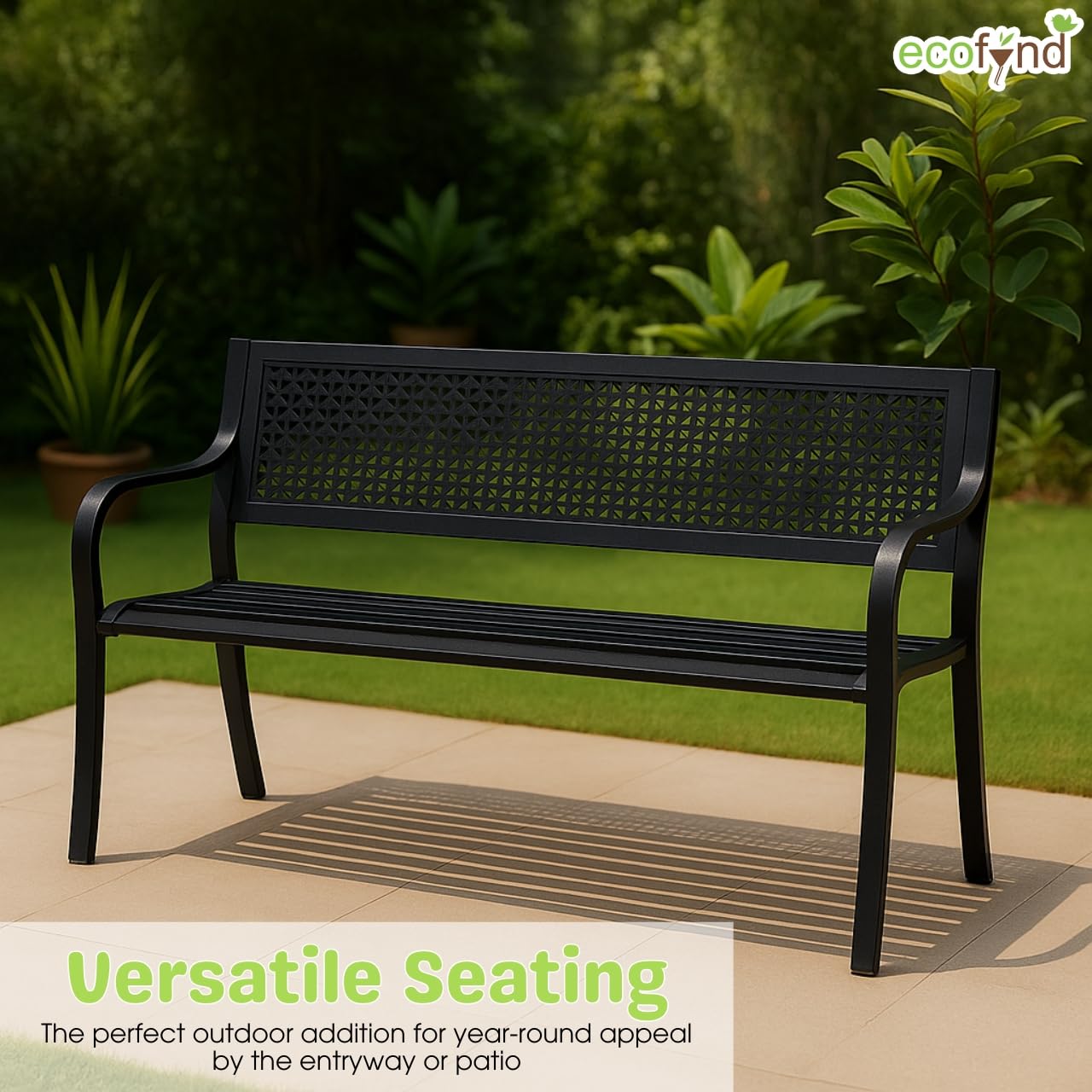 ecofynd 2 Seater Garden Bench for Indoor & Outdoor Park, 3 Feet Long Heavy Duty Waterproof Outdoor Seating Bench for Home, Terrace, Patio, Living Room, Lounge, Balcony (Black, GT003-039) - Image 3 thumbnail