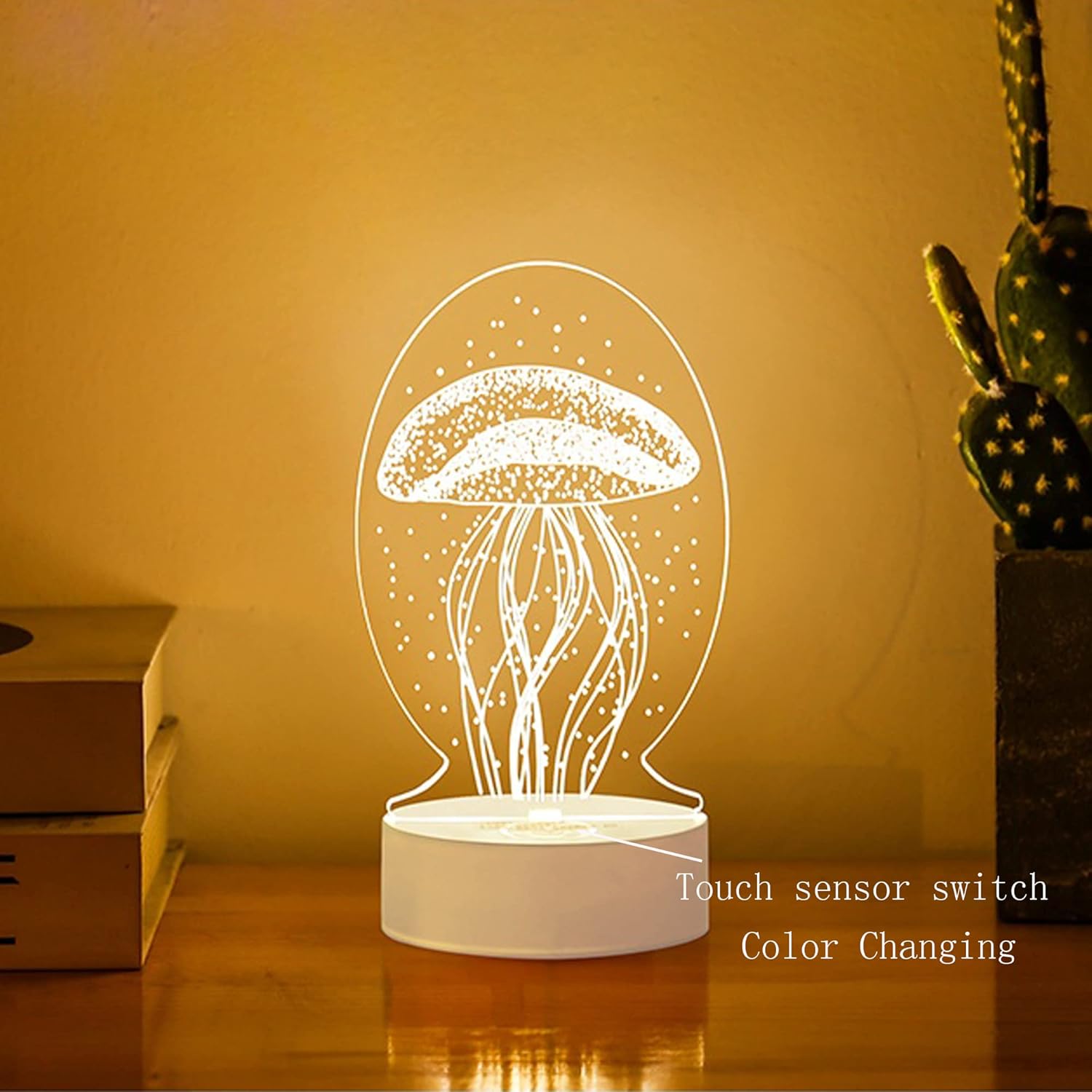 Color Changing LED Uplight 2W LED Motion Sensor Light with 3.2ft Cord 3000K to 6000K USB-Powered Extra Light Acrylic Desk Lamp 3D Dimmable Table Lamp Decorative Light for Gift Customizable