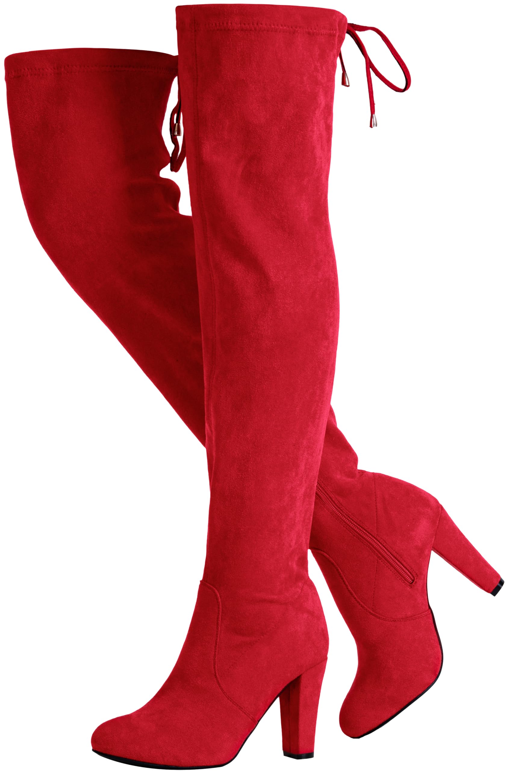 Vepose Women's Suede Thigh High Over the Knee Boots with Block Heel