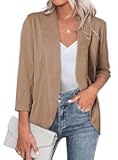 Womens 3/4 Sleeve Blazers Lightweight Open Front Cardigan Jacket Office Work Suits