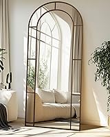 Vista 15 de Antok Espejo de longitud completa de 71 x 28 pulgadas, espejo de piso, espejo decorativo de ventana arqueada, decoración con marco de metal, espejos
