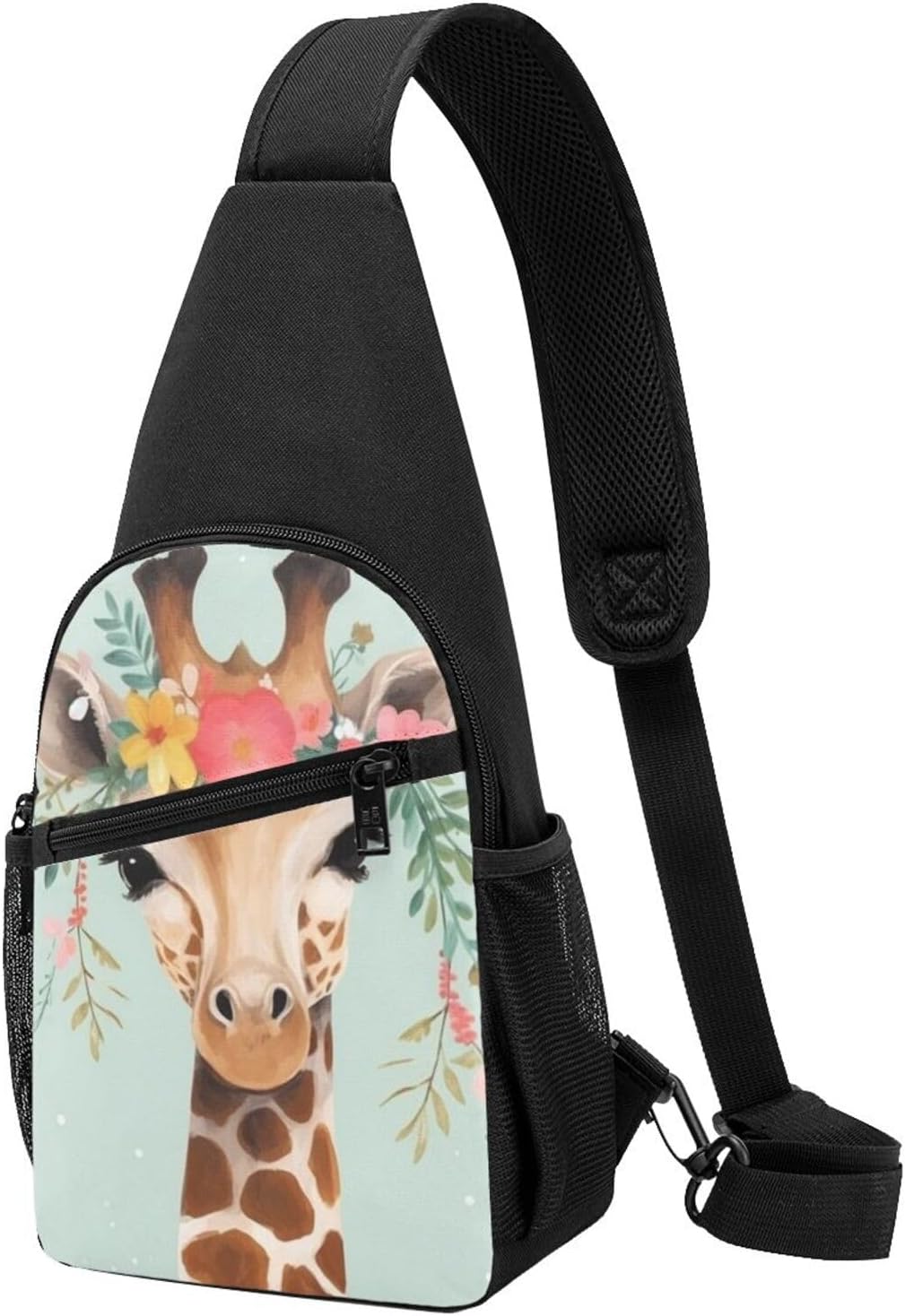 Sling Bag for Women Men Crossbody Shoulder Bag Giraffe with Floral Chest Bag Small Sling Backpack Daypack Fanny Packs